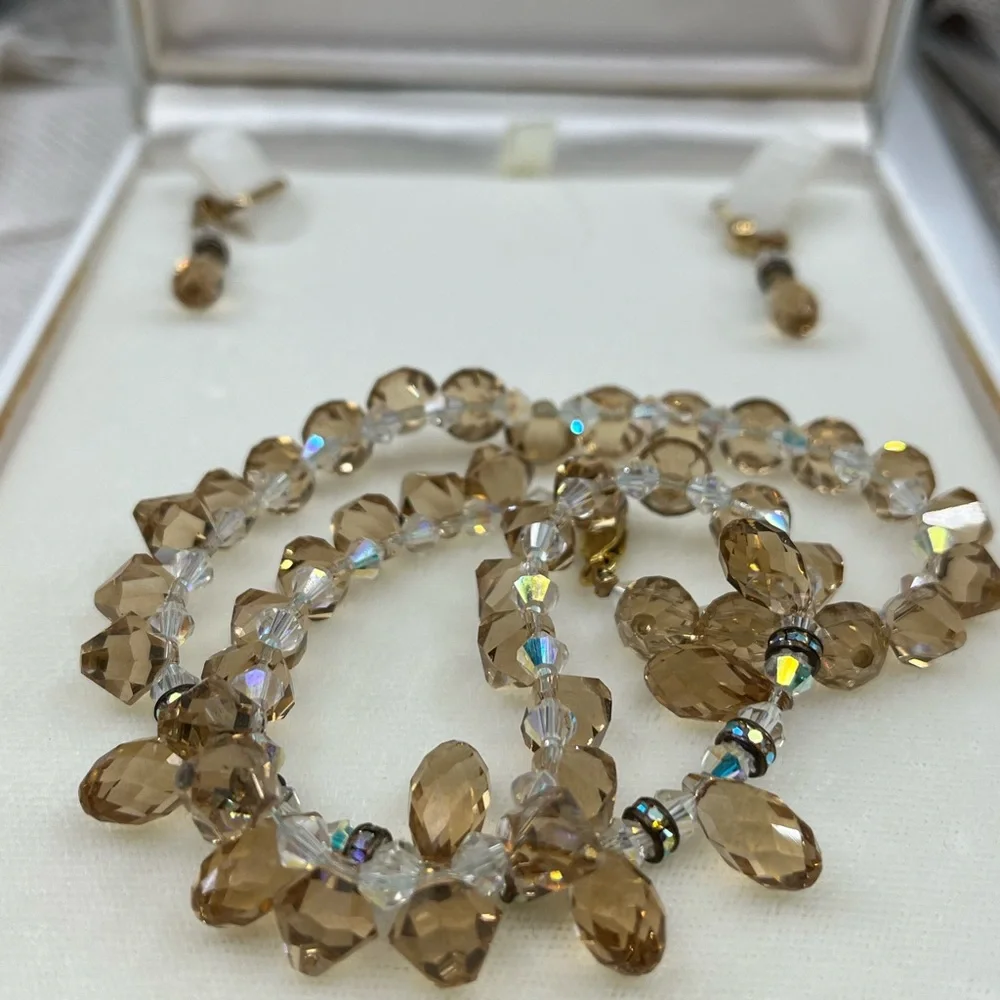 Vintage 14K Gold '585 Italy' Necklace Earring Set with Faceted Quartz - Picture 11 of 16